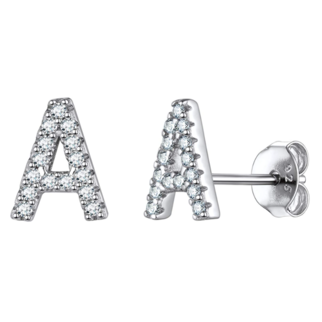 זוג עגילי אות זירקונים כסף 925