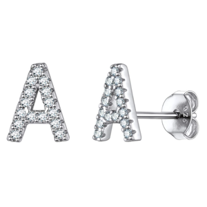 זוג עגילי אות זירקונים כסף 925