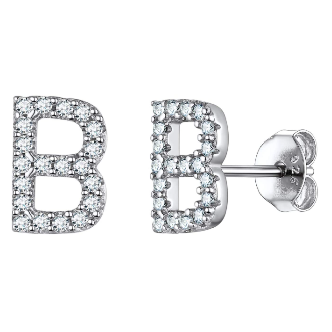 זוג עגילי אות זירקונים כסף 925