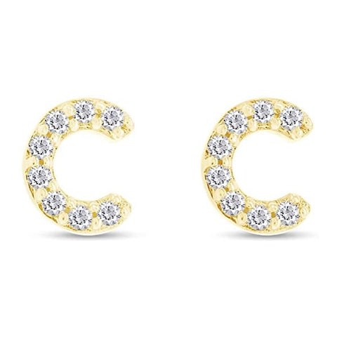 Image of זוג עגילי אות זירקונים מכסף 925 ציפוי זהב