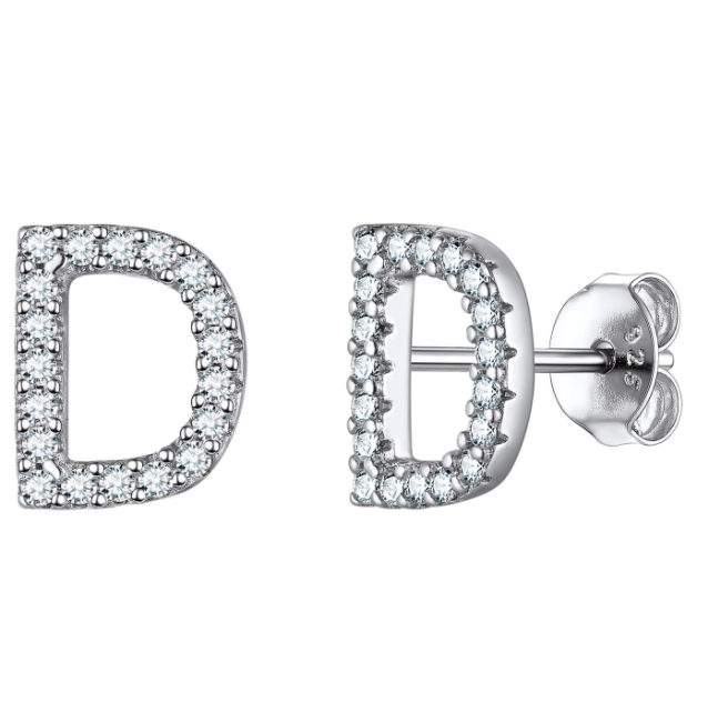 זוג עגילי אות זירקונים כסף 925