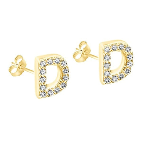 Image of זוג עגילי אות זירקונים מכסף 925 ציפוי זהב