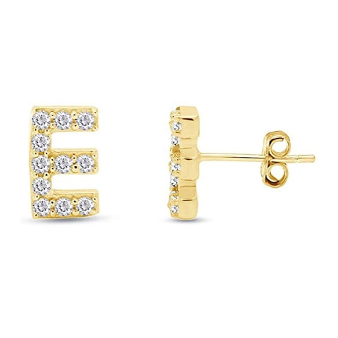 Image of זוג עגילי אות זירקונים מכסף 925 ציפוי זהב