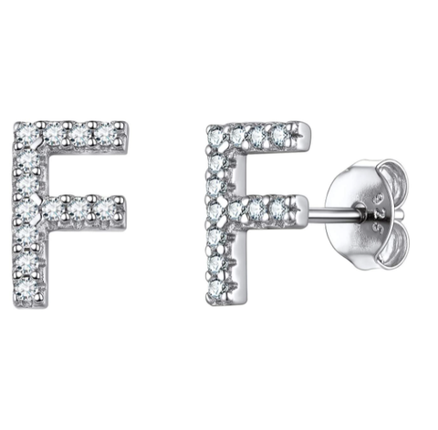 Image of זוג עגילי אות זירקונים כסף 925