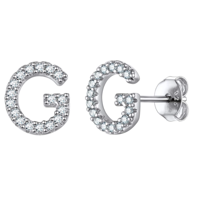 זוג עגילי אות זירקונים כסף 925