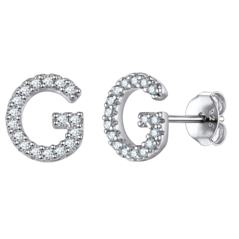 Image of זוג עגילי אות זירקונים כסף 925