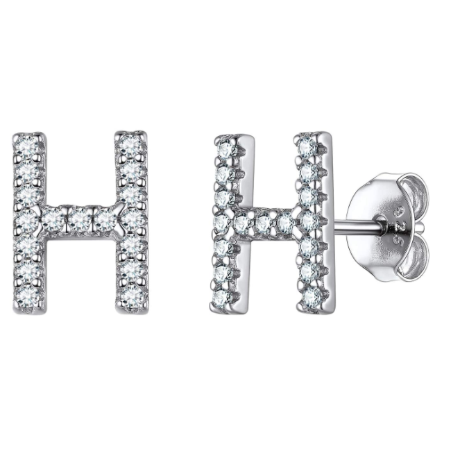 זוג עגילי אות זירקונים כסף 925