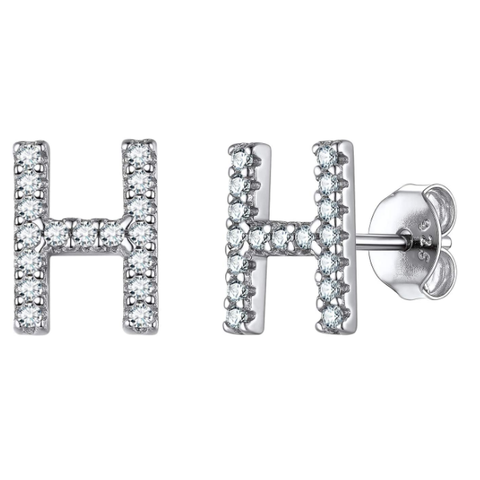 Image of זוג עגילי אות זירקונים כסף 925