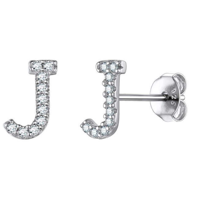 זוג עגילי אות זירקונים כסף 925