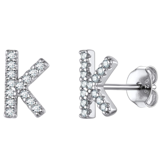 זוג עגילי אות זירקונים כסף 925