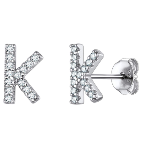 Image of זוג עגילי אות זירקונים כסף 925