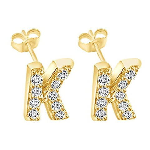 Image of זוג עגילי אות זירקונים מכסף 925 ציפוי זהב