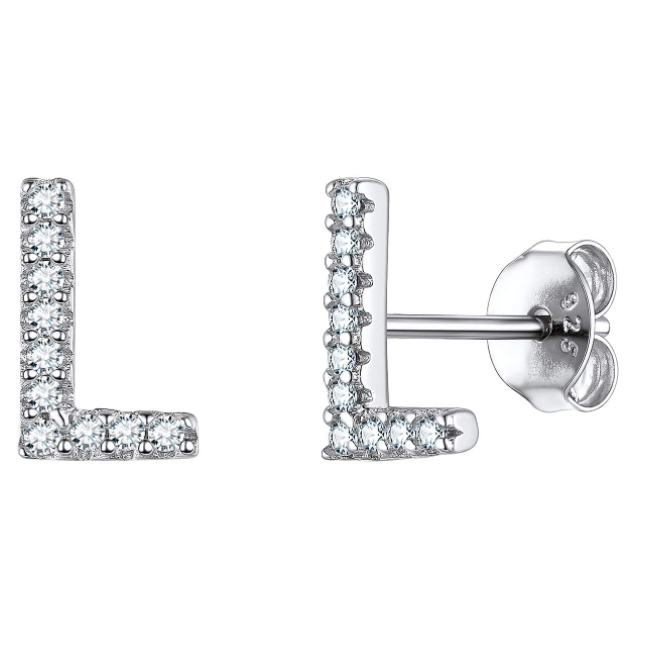 זוג עגילי אות זירקונים כסף 925