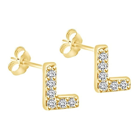 Image of זוג עגילי אות זירקונים מכסף 925 ציפוי זהב