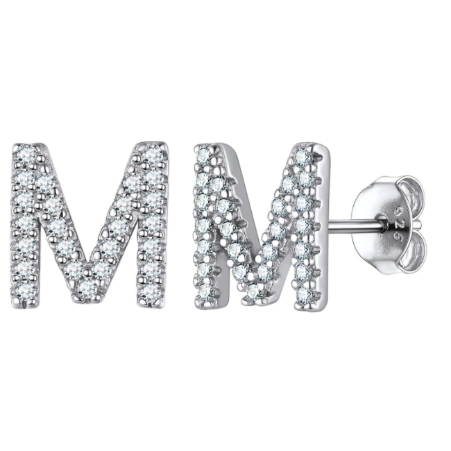 זוג עגילי אות זירקונים כסף 925