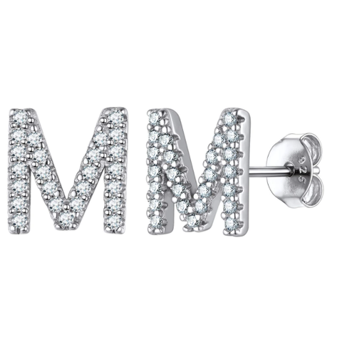 Image of זוג עגילי אות זירקונים כסף 925