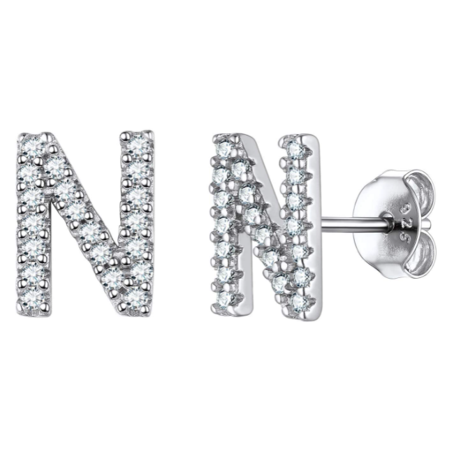 זוג עגילי אות זירקונים כסף 925