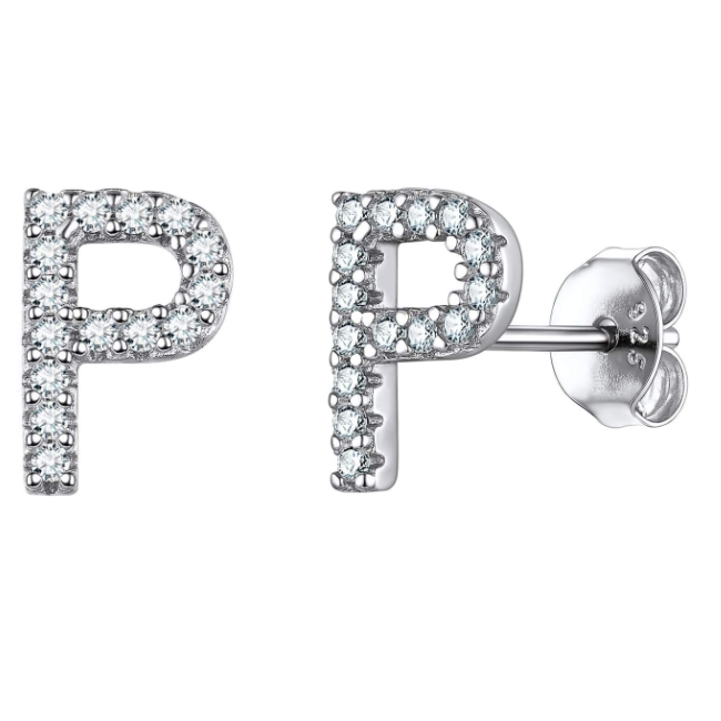 זוג עגילי אות זירקונים כסף 925