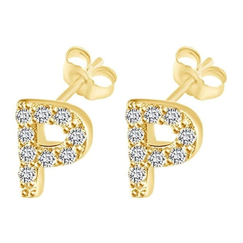 Image of זוג עגילי אות זירקונים מכסף 925 ציפוי זהב