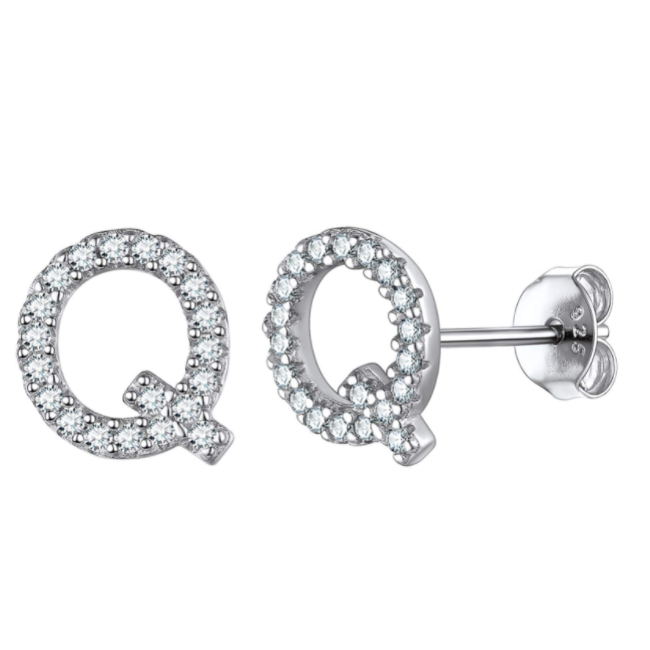 זוג עגילי אות זירקונים כסף 925