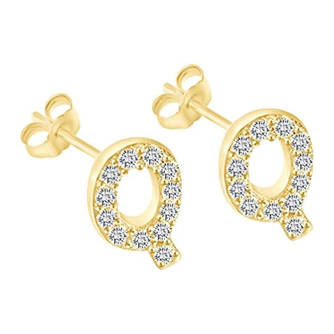 Image of זוג עגילי אות זירקונים מכסף 925 ציפוי זהב