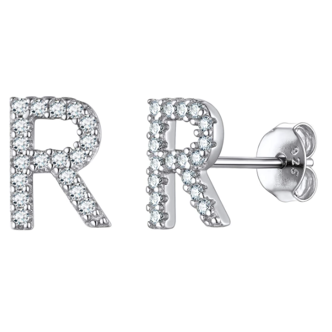 זוג עגילי אות זירקונים כסף 925