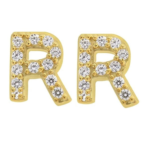 Image of זוג עגילי אות זירקונים מכסף 925 ציפוי זהב