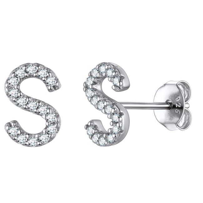 זוג עגילי אות זירקונים כסף 925