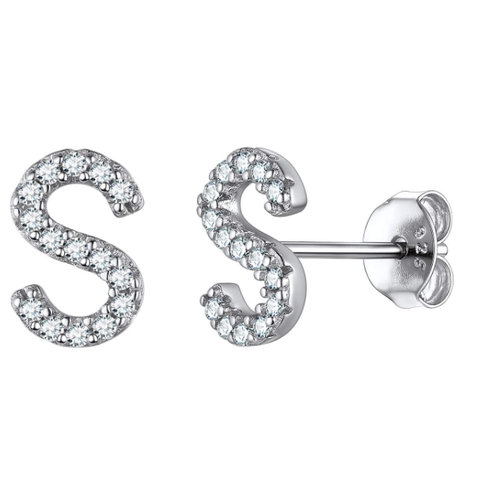 Image of זוג עגילי אות זירקונים כסף 925