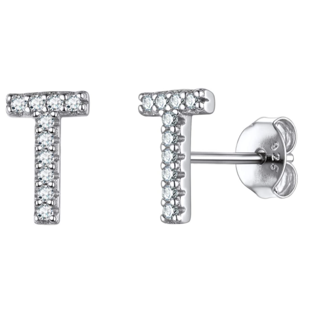 זוג עגילי אות זירקונים כסף 925