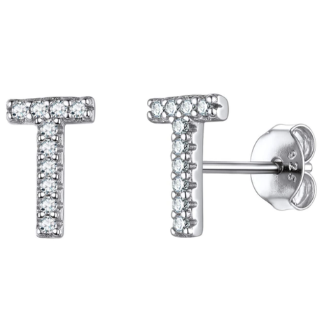 Image of זוג עגילי אות זירקונים כסף 925