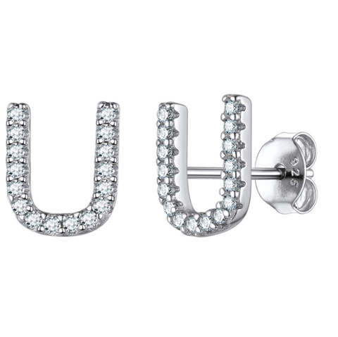 Image of זוג עגילי אות זירקונים כסף 925