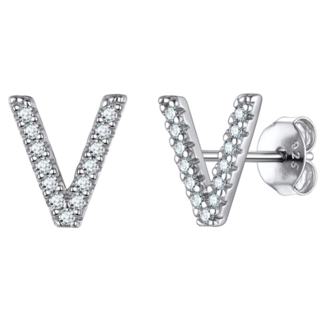 זוג עגילי אות זירקונים כסף 925