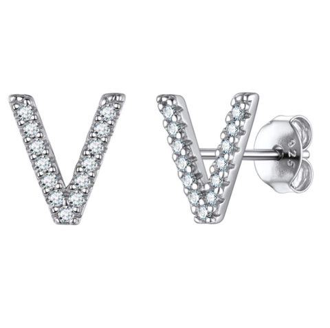 Image of זוג עגילי אות זירקונים כסף 925