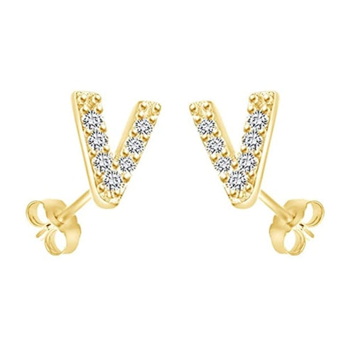 Image of זוג עגילי אות זירקונים מכסף 925 ציפוי זהב