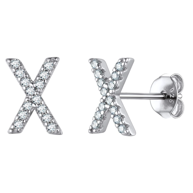 זוג עגילי אות זירקונים כסף 925