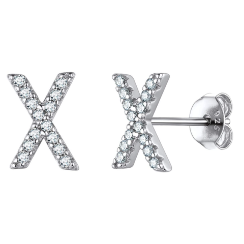 Image of זוג עגילי אות זירקונים כסף 925