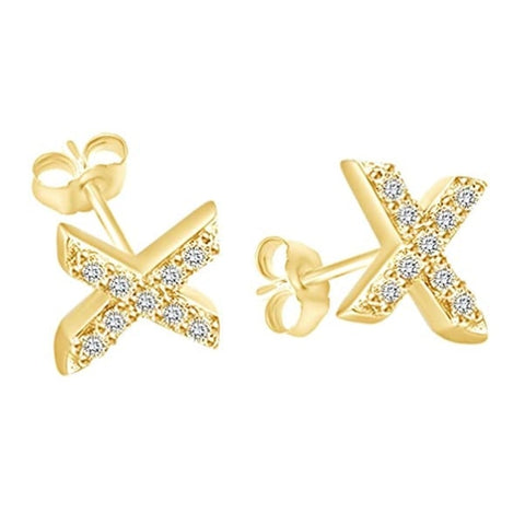 Image of זוג עגילי אות זירקונים מכסף 925 ציפוי זהב