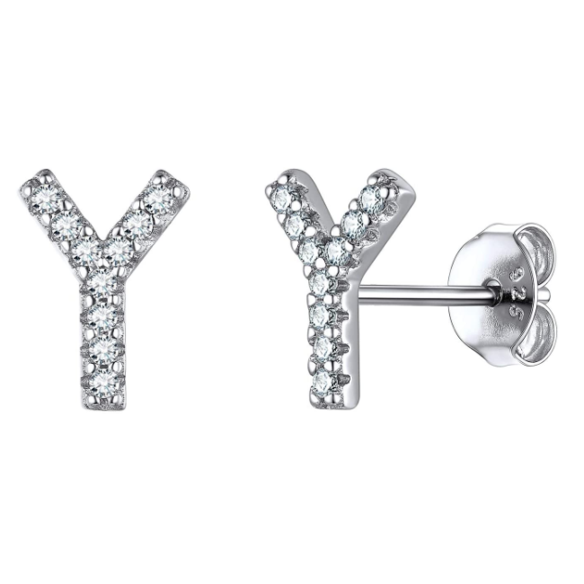 זוג עגילי אות זירקונים כסף 925