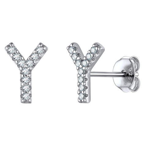 Image of זוג עגילי אות זירקונים כסף 925