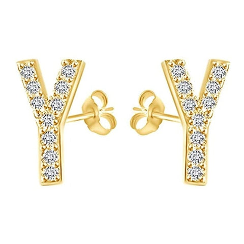 Image of זוג עגילי אות זירקונים מכסף 925 ציפוי זהב