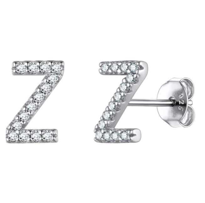 זוג עגילי אות זירקונים כסף 925