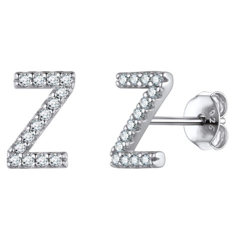 Image of זוג עגילי אות זירקונים כסף 925