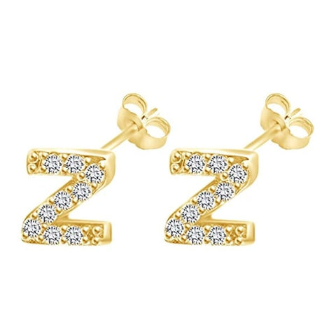 Image of זוג עגילי אות זירקונים מכסף 925 ציפוי זהב